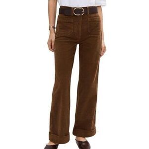 Frame 70's Cuffed Wide Leg Pants Women's 34 /16  Corduroy Toast Brown High Waist